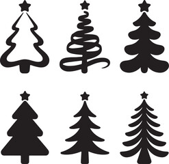 Black Christmas tree silhouettes with stars christmas trees festive