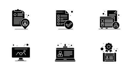 Collection of Black Icons Representing Various Concepts.