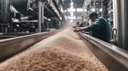 Industrial conveyor belt with workers
