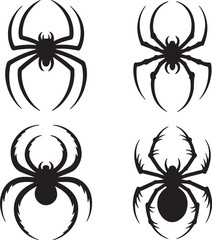 Black spider silhouettes with sharp legs and segmented bodies arachnid creepy