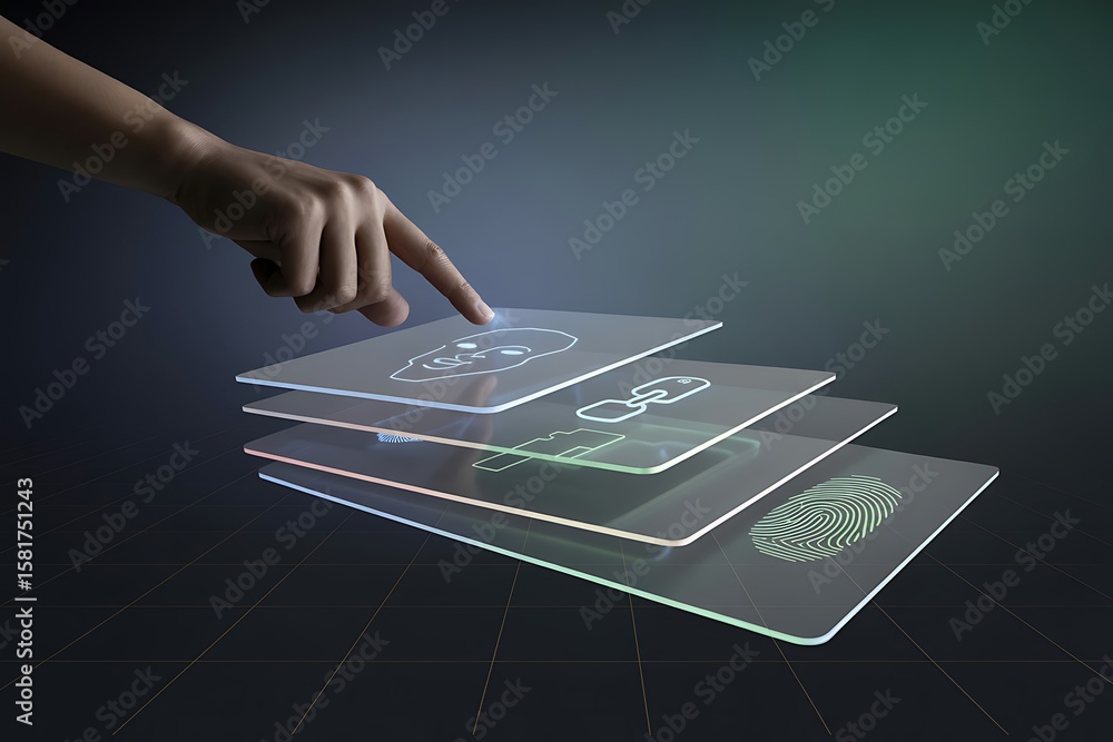 Poster finger touching digital interface with security icons image