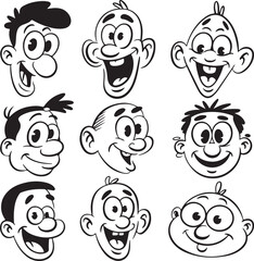 Cartoon faces expressive joyful expressions happy