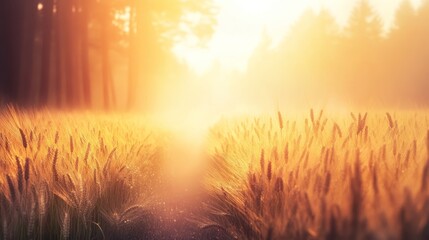Golden path through a field at sunrise