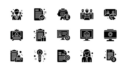 Black and White Business Icons Set Collection.