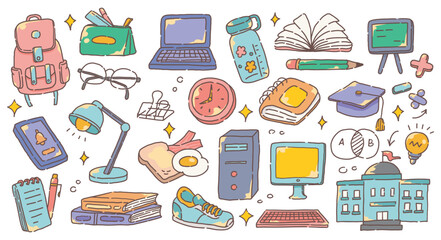 Colorful Back to School Icons Doodle | Education and Classroom Essentials