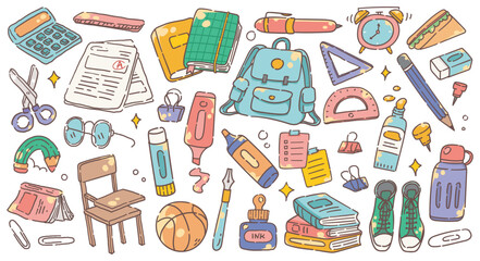 Hand Drawn Back to School Doodle Clipart | Stationery and Supplies Set
