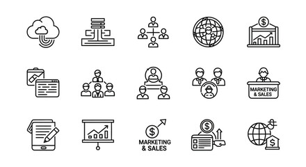 Business and Marketing Icon Set in Black Outline.