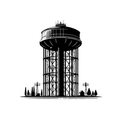 water storage tower silhouette, water storage tower vector