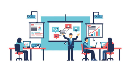 Fototapeta premium Business Presentation with Team and Projector Screen.