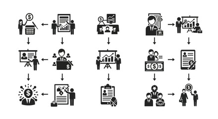 Business Process Flowchart with Financial and People Icons.