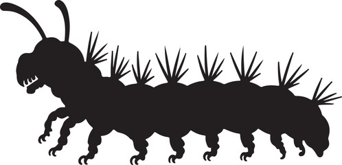 Obraz premium Spiky caterpillar silhouette with segmented body and antennae insect black