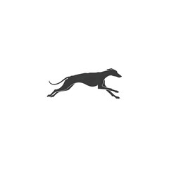 Elegant greyhound silhouette running on a black background conveys speed and grace for athletic and design uses.