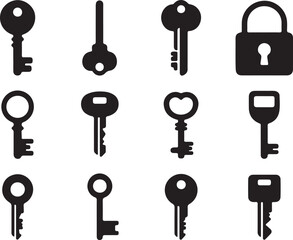 Various antique and modern keys and a padlock security access