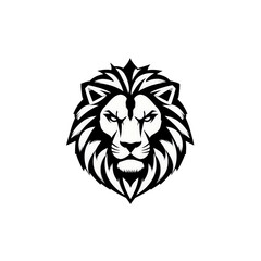 A fierce white lion head with a stylized mane stands out against a solid black backdrop, offering a bold and modern graphic.