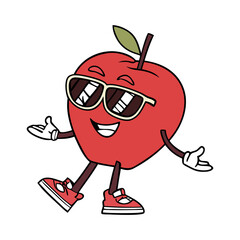 Cute Cartoon Red Apple Illustration Happy Fruit Design