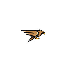 A stylized golden eagle soars against a dark backdrop, showcasing a design with simplified features and bold graphic appeal.