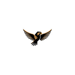 Golden soaring eagle with outstretched wings on a black background, perfect for logos, emblems, and striking brand visuals.