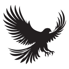 Obraz premium Bald Eagle black silhouette icon. American eagle wild bird of prey soaring. Falcon or hawk carnivore avian animal flight up vector outline illustration isolated on white