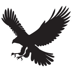 Bald Eagle black silhouette icon. American eagle wild bird of prey soaring. Falcon or hawk carnivore avian animal flight up vector outline illustration isolated on white