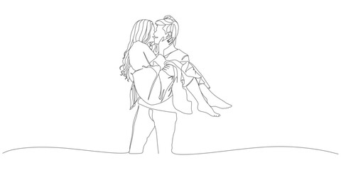 Romantic Man Carrying Woman in His Arms – One Line Drawing of Couple in Love