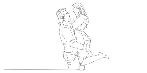 Happy Couple Hugging and Smiling – One Line Drawing of Romantic Moment