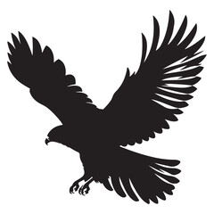 Bald Eagle black silhouette icon. American eagle wild bird of prey soaring. Falcon or hawk carnivore avian animal flight up vector outline illustration isolated on white