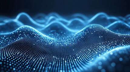 Abstract digital landscape of shimmering, blue, glowing particles