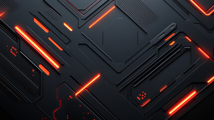 Abstract technological panel with glowing red lines