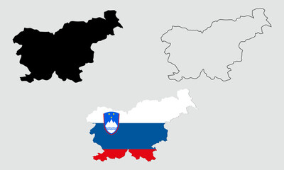 Slovenia map in outline style, black color, color of country flag version.
