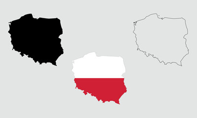 Poland map in outline style, black color, color of country flag version.