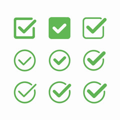 Green check mark vector icons symbol set for approval success complete correct and verified 90 vector
