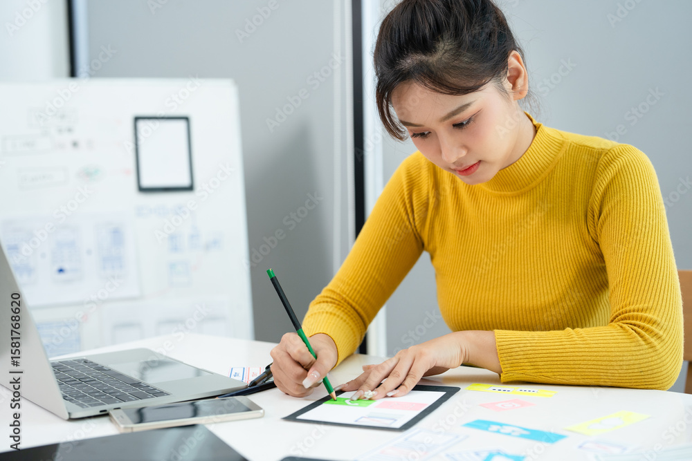 Poster mobile application design. creation of sketch of application interface. web designer. ux designer dr