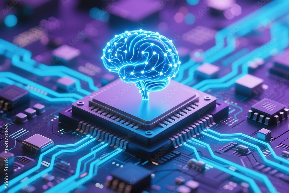 Aufkleber ai brain chip technology concept artificial intelligence machine learning neural network deep learni