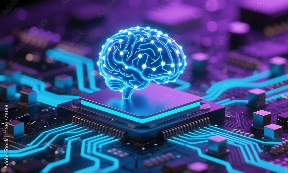 Poster artificial intelligence ai brain machine learning technology digital future innovation concept neura