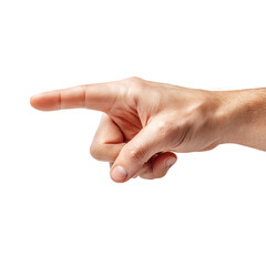 A hand with pointing gesture is isolated on a black backdrop, representing direction, choice or guidance, suitable for designs that need human interaction, communication, or a selection concept, trans