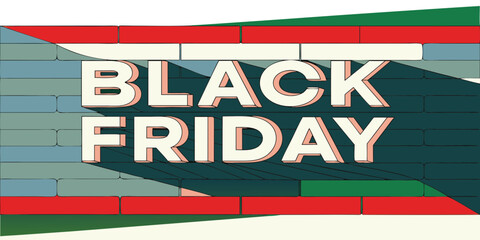 Retro Black Friday Sale Announcement with Bold Typography and Geometric Brick Background for Advertising and Marketing Campaigns