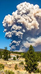 Massive wildfire smoke plume over landscape