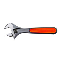 An adjustable wrench lies on a transparent background showcasing its silver metallic finish and orange grip offering a clear view for use in various DIY projects.