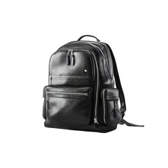 Crafted black leather backpack showcases sleek design and organized compartments, perfect for stylish professionals and students seeking reliable carrying solutions with a touch of elegance, transpare