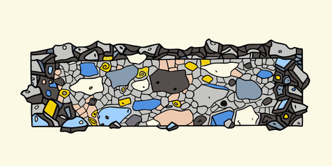 Abstract Colorful Stone Wall with Irregular Shapes and Black Outlines on a Cream Background for Creative Projects