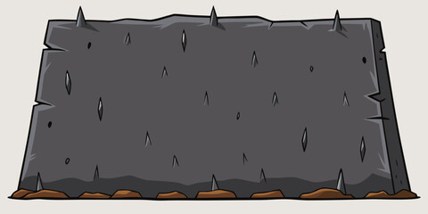 Cartoon Stone Slab with Spikes Ideal for Fantasy Game Element or a Medieval Style Sign Board Template