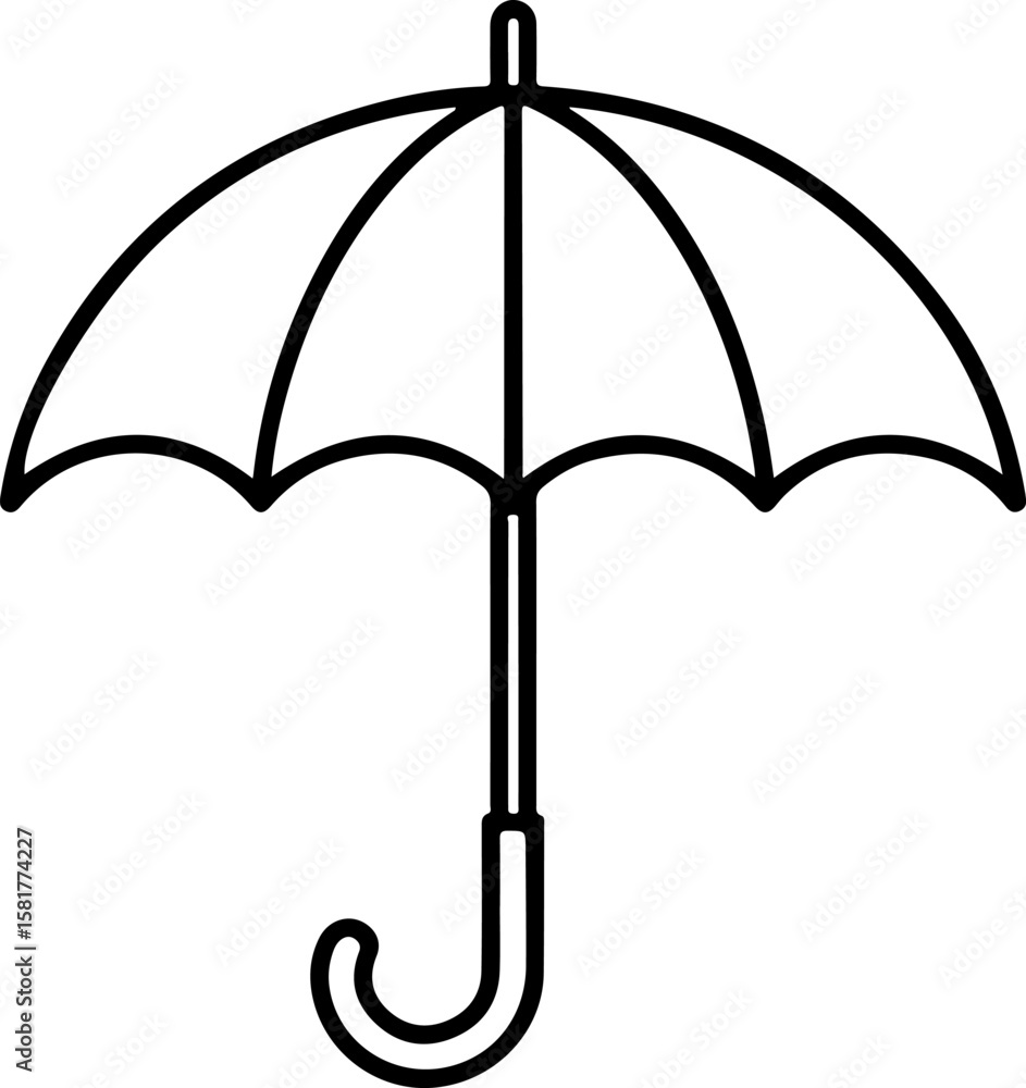 Poster simple black outline drawing of an open umbrella with a curved handle