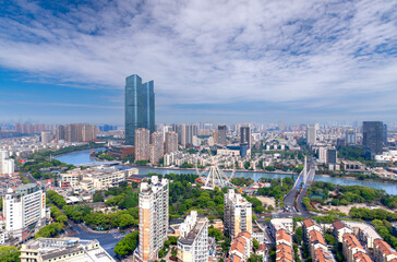Fototapeta premium Huzhou City, Zhejiang Province, China Riverside Park Urban Environment
