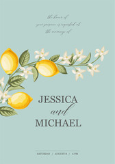 Wedding invitation. Lemon illustration. hand-drawn frame.