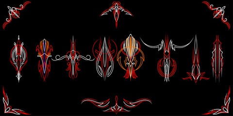 hotrod pinstriping art Motorcycle and Car pinstripe vintage hand drawn vector pack graphic design 