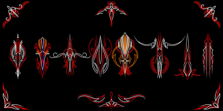 hotrod pinstriping art Motorcycle and Car pinstripe vintage hand drawn vector pack graphic design 