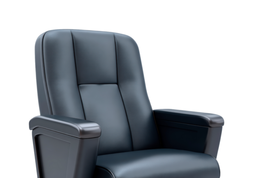 Modern black leather recliner chair with armrests on transparent background, PNG