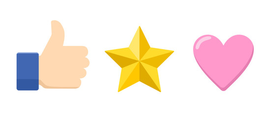 thumb, star and heart icon vector. for Customer satisfaction Quality review feedback and social media icon set.