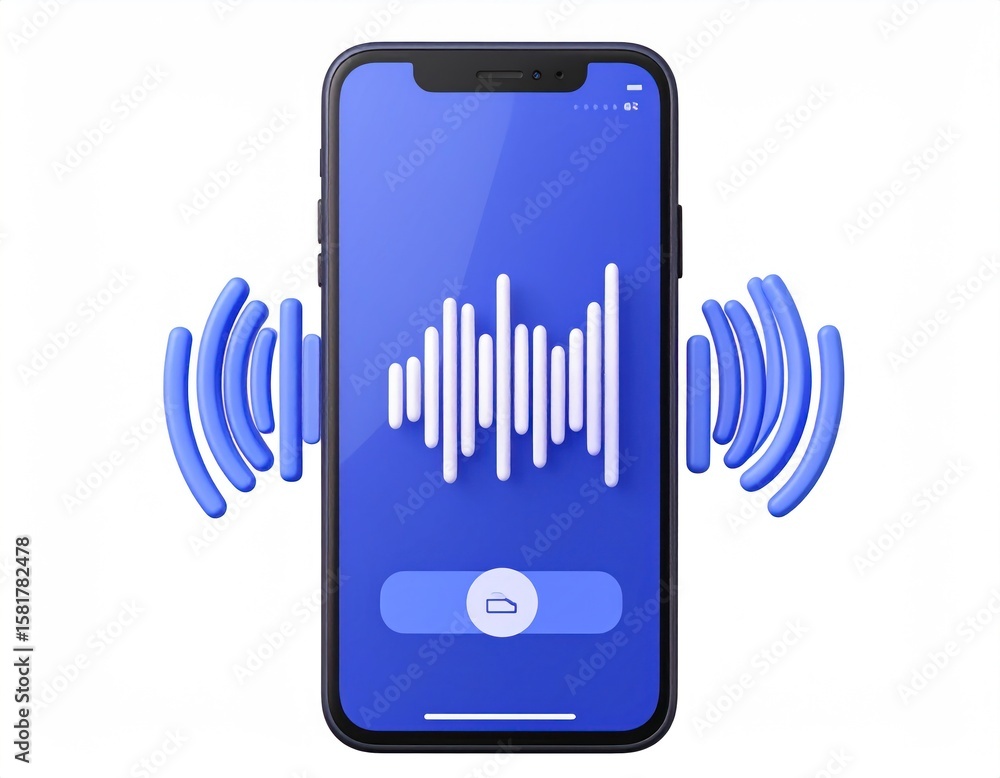 Fototapete 3d rendered smartphone displaying voice analytics waveform and artificial intelligence assistant ico