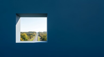 Framed Landscape A Square Window View of a Highway Through the Trees